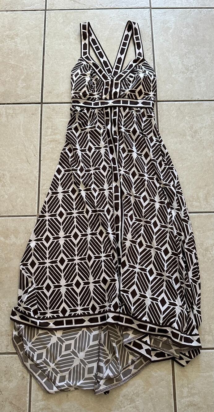 INC International Concepts Women's Brown White Tribal Tiles Maxi Dress Sz M NWT